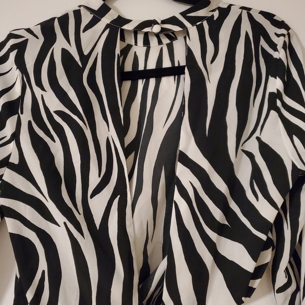 Zebra Patterns Flared Long Sleeves High-Neck Dress - Picture 11 of 15